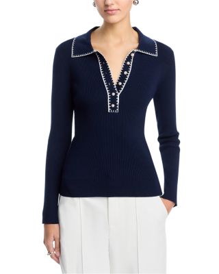 Contrast Whipstitch Rib Sweater