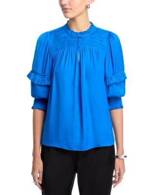 Ruffled Three Quarter Sleeve Crewneck Blouse