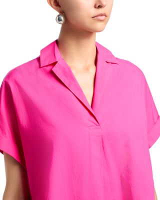 Poplin Collar Short Sleeve Pullover Top