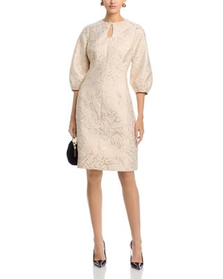 Metallic Jacquard Three Quarter Sleeve Dress