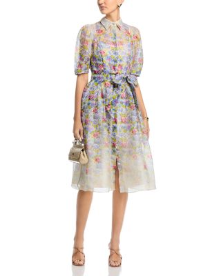Silk Linen Printed Puff Sleeve Dress