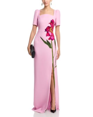Digital Floral Crepe Column Gown