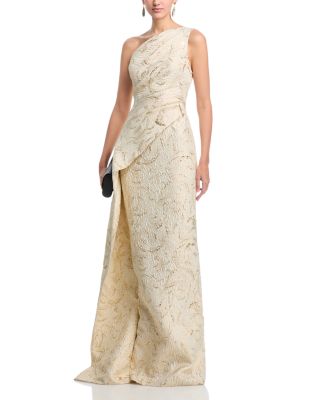 Metallic Jacquard One Shoulder Gown