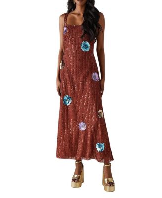 Hand Embellished Flower Burst Midi Dress