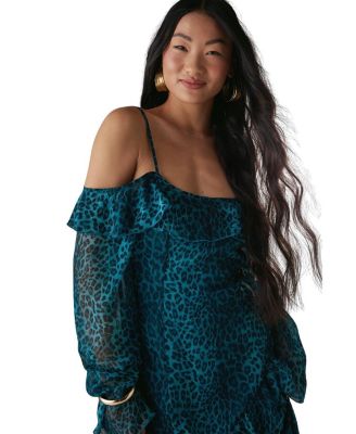 Ruffle Cold Shoulder Midi Dress