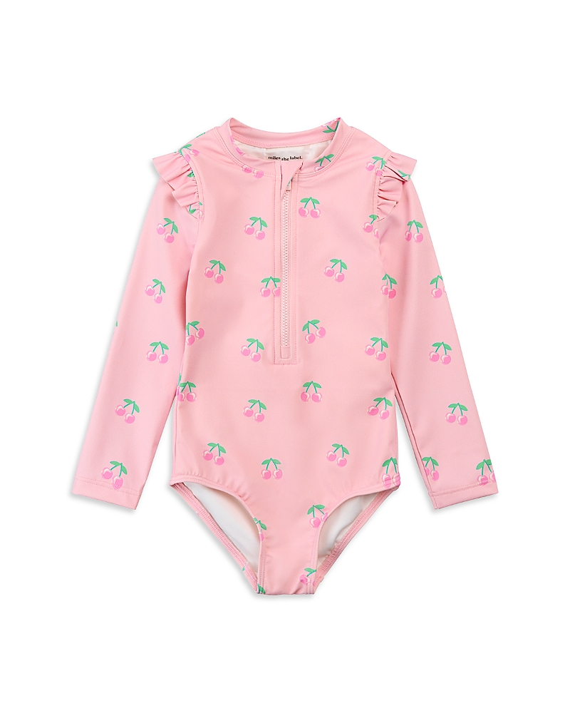 Miles The Label Girls' Cherry Print Rash Guard One Piece Swimsuit - Baby