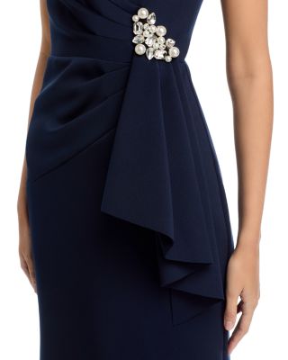 Extended Shoulder Drape Front Gown