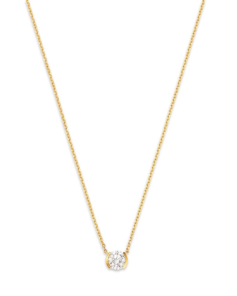 Moon & Meadow 14K Yellow Gold Lab Grown Diamond Half Bezel Pendant Necklace, 16