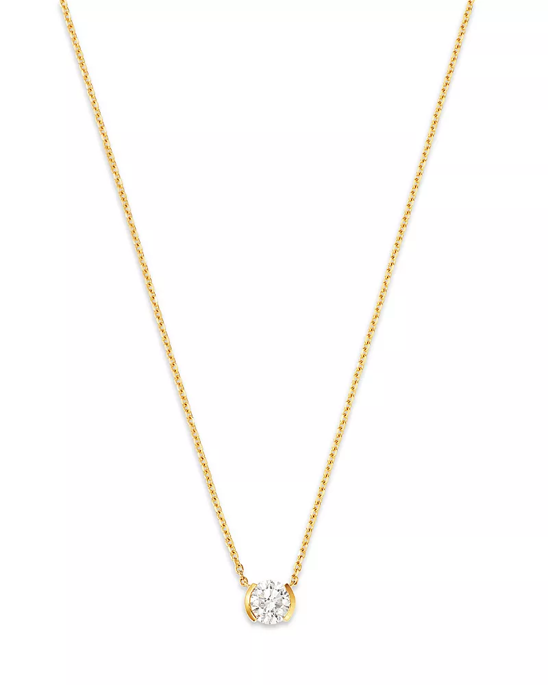 Moon & Meadow 14K Yellow Gold Lab Grown Diamond Half Bezel Pendant Necklace, 16