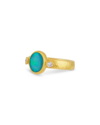 24K Yellow Gold Rune Opal & Diamond Cocktail Ring