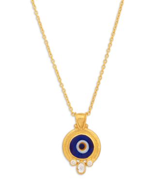 24K Yellow Gold JuJu Diamond & Evil Eye Necklace, 16-18"