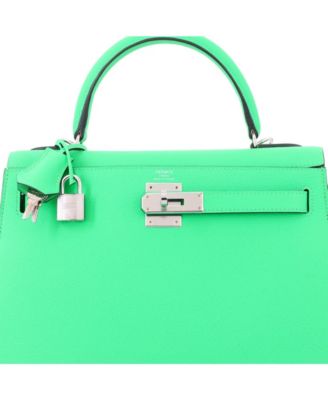 Kelly 28 Handbag Green Epsom with Palladium Hardware