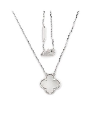  Vintage Alhambra Pendant Necklace 18K White Gold and Mother of Pearl, 16.25"