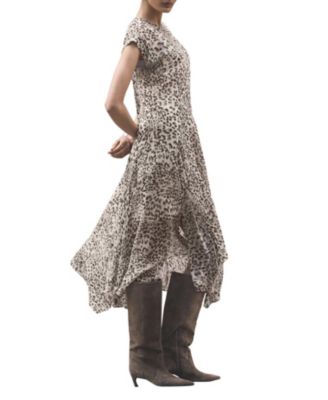 Leopard Print Cap Sleeve Midi Dress