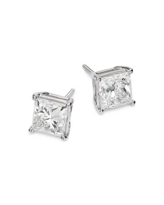 Certified Lab Grown Diamond Princess Stud Earrings in 18K White Gold, 3.96 tcw