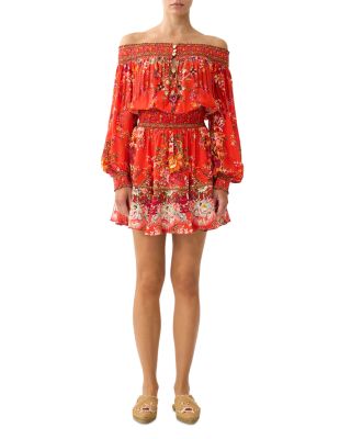 Ol&eacute; Ol&eacute; Silk Off Shoulder Short Dress