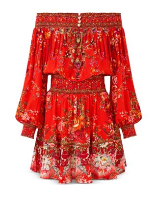 Ol&eacute; Ol&eacute; Silk Off Shoulder Short Dress