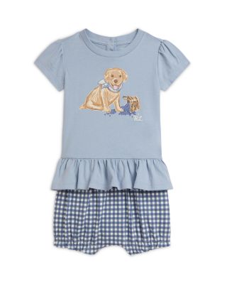 Girls' Dog Print Cotton Tee & Gingham Bloomer - Baby
