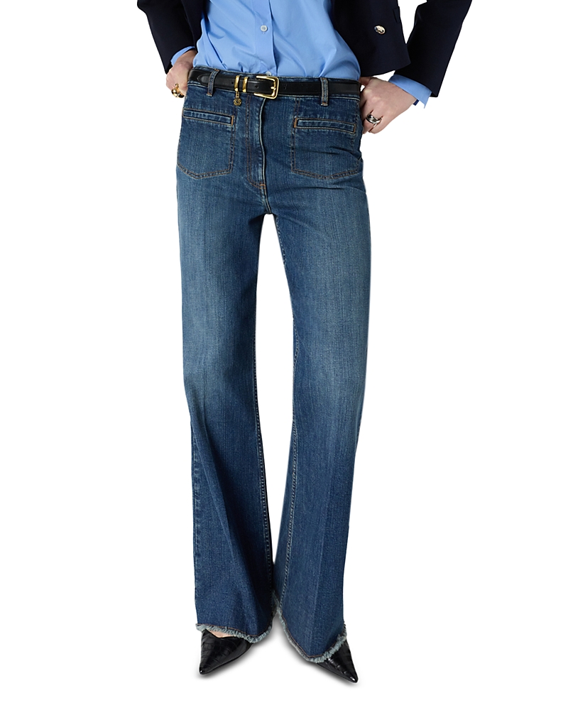 Gerard Darel Amandie Bootcut Frayed Hem Jeans in Blue