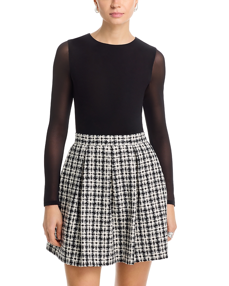 Alice and Olivia Chara Sheer Sleeve Tweed Dress