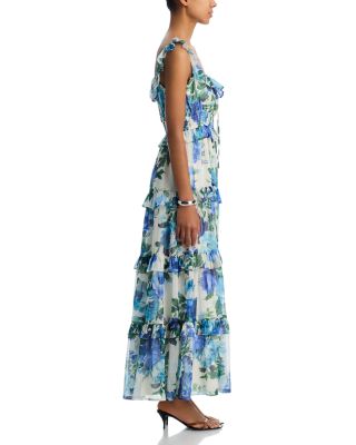 Floral Leaf Ruffle Smocked Maxi Dress - Exclusive 