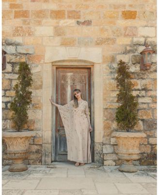 High Neck Floral Embellished Trapeze Gown