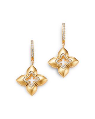 18K Yellow Gold Venetian Princess Diamond Flower Drop Earrings