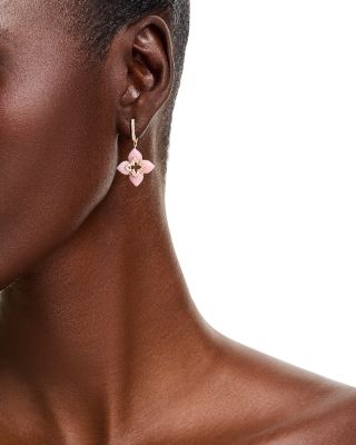 18K Yellow Gold Venetian Princess Cabochon Pink Opal & Diamond Flower Drop Earrings