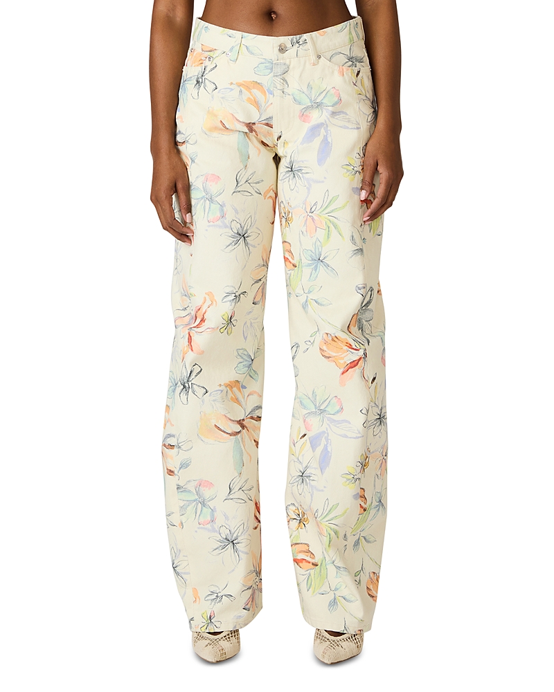 Steve Madden Rori Floral Barrel Leg Jeans in Vintage Ivory