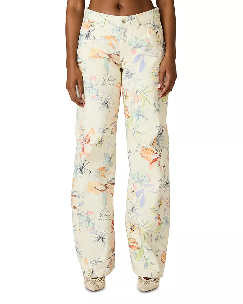 Steve Madden Rori Floral Barrel Leg Jeans in Vintage Ivory