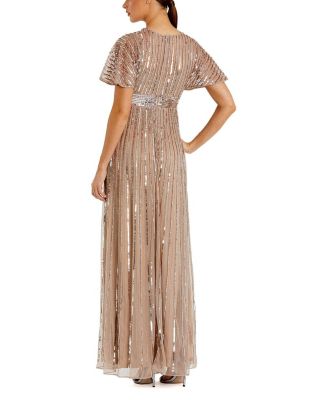 Embellished Mesh V Neck Short Sleeve Gown