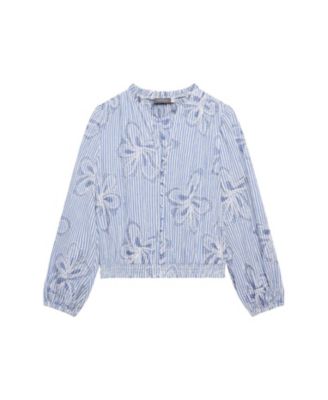  Women's Striped Embroidered Floral Blouse