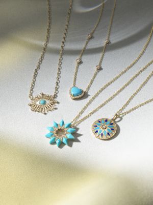 Turquoise & Diamond Heart Pendant Necklace in 14K Yellow Gold, 16-18" 