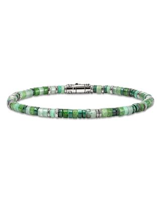 Sterling Silver Heishi Multi Green Stone Bead Bracelet