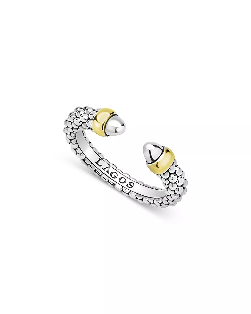 Lagos 14K Yellow Gold Sterling Silver Signature Caviar Mini Versa Stacking Ring