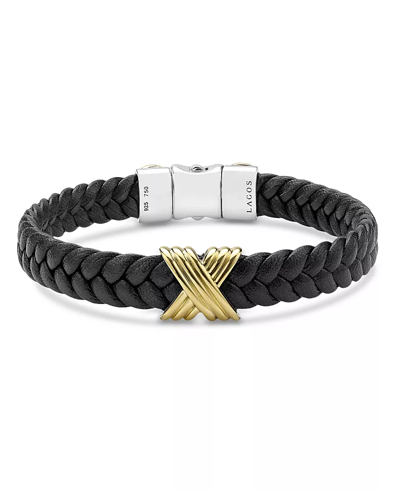 Lagos Men's 18K Yellow Gold & Sterling Silver Anthem X Braided Leather Bracelet