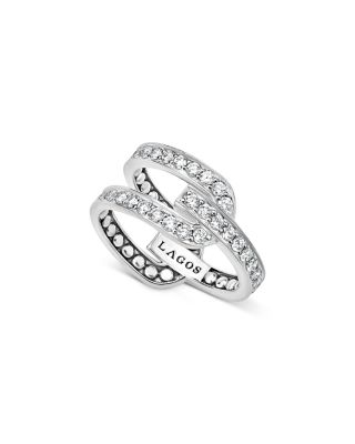 Sterling Silver Diamond Caviar Linear Ring