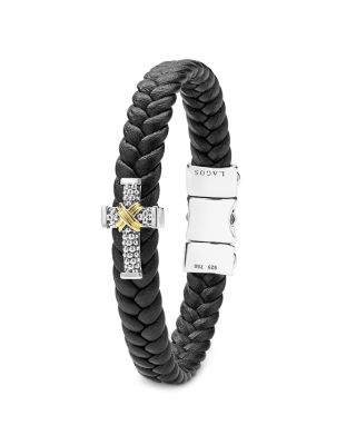 Men's 18K Yellow Gold & Sterling Silver Anthem Cross Braided Faux Faux Leather Bracelet