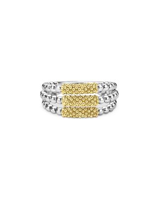18K Yellow Gold & Sterling Silver Caviar Icon Beaded Triple Row Ring