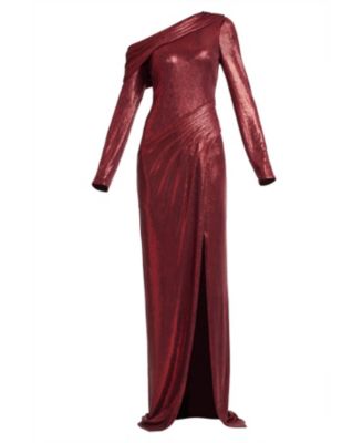  Toryn Metallic Pleated Draped Gown