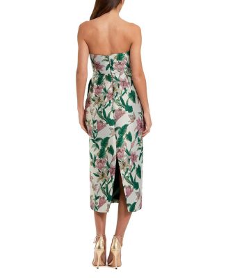 Petite Floral Brocade Strapless Fitted Midi Dress