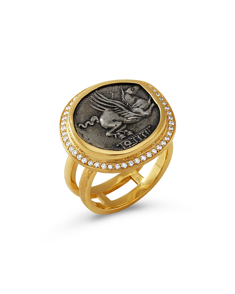 Jorge Adeler 18K Yellow Gold Diamond Pegasus Coin Ring