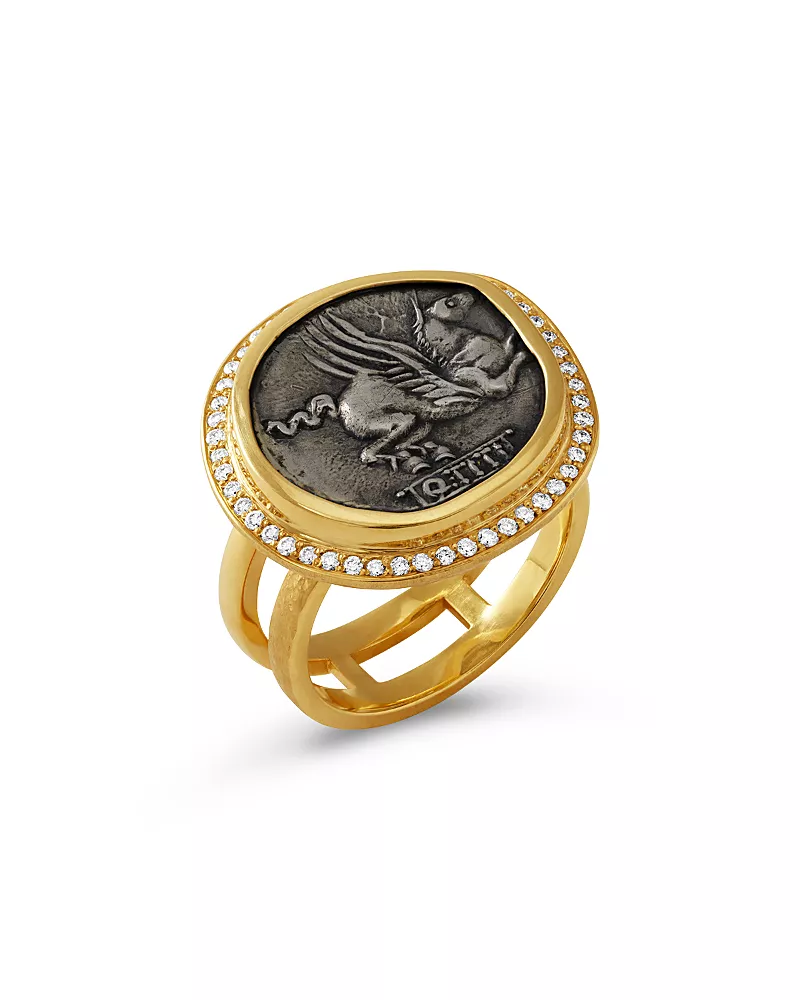 Jorge Adeler 18K Yellow Gold Diamond Pegasus Coin Ring