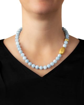 18K Yellow Gold Earth Aquamarine Collar Necklace, 18"