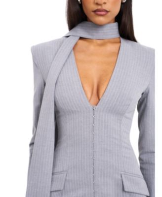  Tahlia Woven Crepe Deep V Pinstripes Blazer Dress