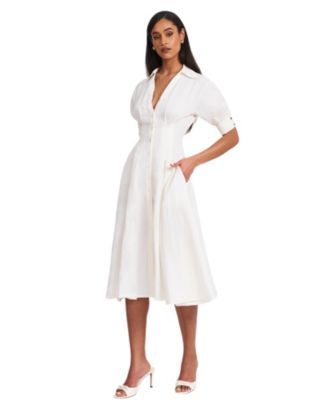  Palina Lyocell Pleated Midi Preppy Shirt Dress