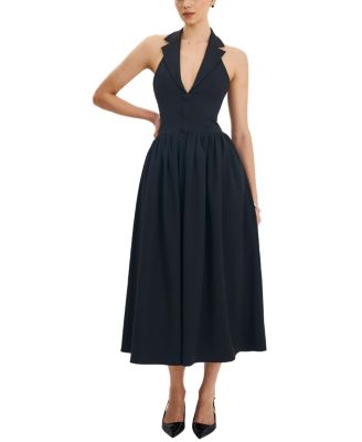  Delaney Lapel Halter Midi A-Line Dress