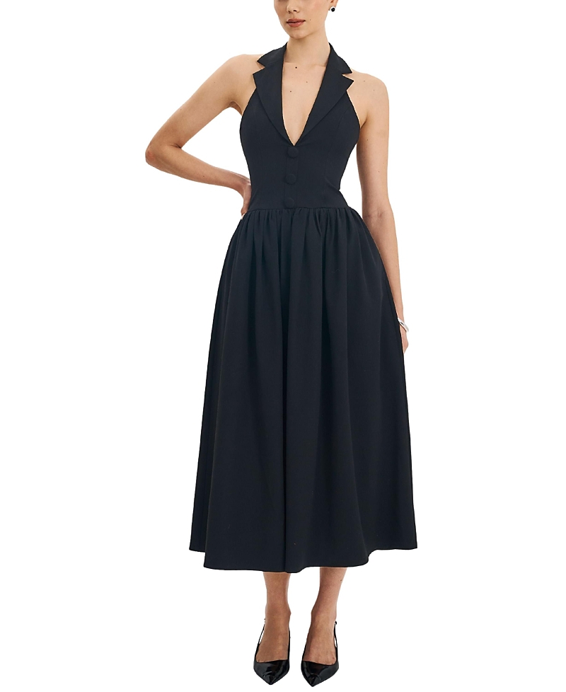 Miss Circle Delaney Lapel Halter Midi A-Line Dress