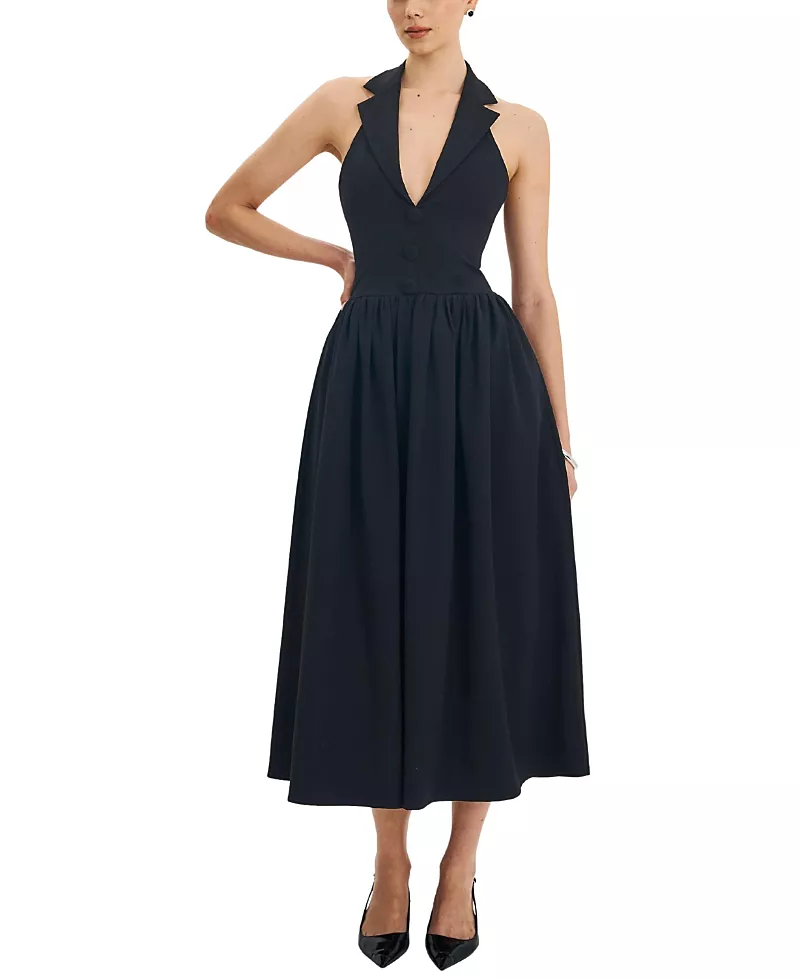 Miss Circle Delaney Lapel Halter Midi A-Line Dress