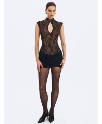  Valerie Lace Teardrop Neckline Ruched Mini Dress